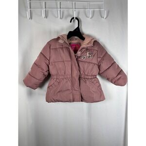 Pink Platinum Baby Girls 12M Dusty Rose Puffer Jacket Fleece Hood Heart Patches